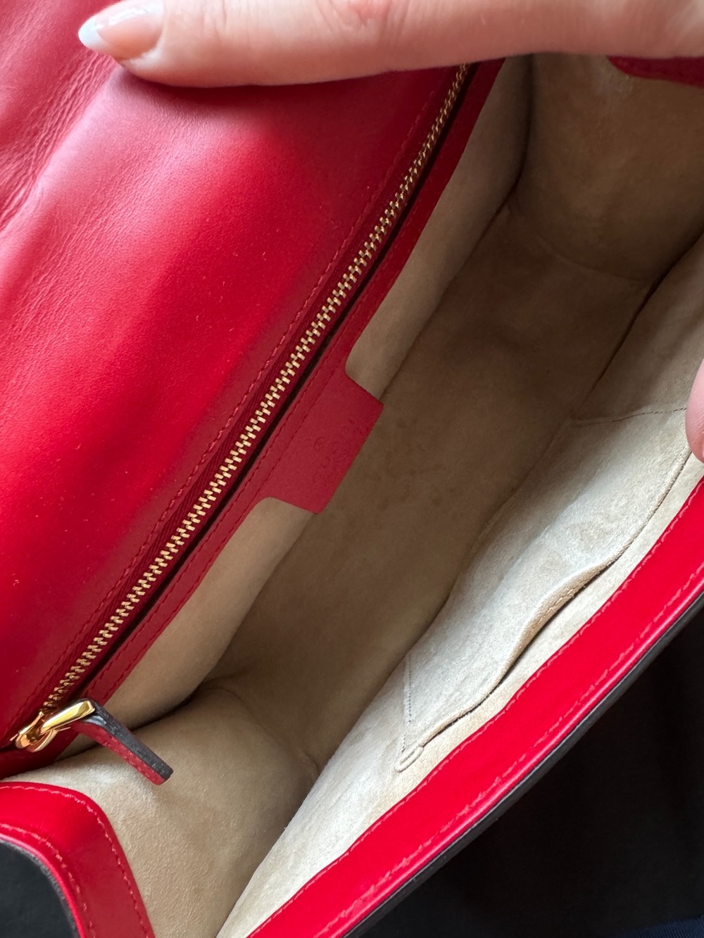Gucci Sylvie Red Medium Leather Chain-Accent Crossbody Bag with Navy Stripe - Picture 10 of 14